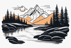 Mountain scene with a river with a subtle peace sign. Use IT IS WELL written in the scene tattoo idea
