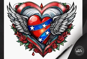 Flag inside of a heart with wings tattoo idea