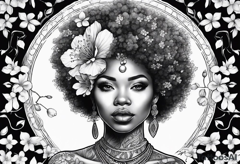 Afro art, cherry blossom tattoo idea