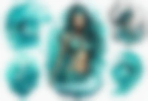a turquoise Na'vi woman standing in the sea surrounded by crashing waves tattoo idea