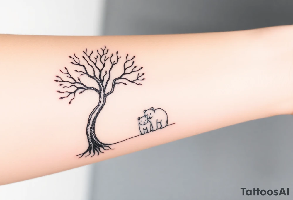 Tree of life one adult bear and one baby bear tattoo idea