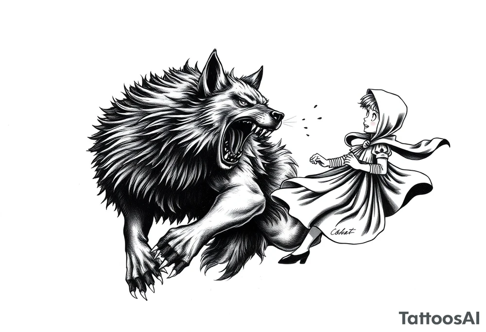 Big bad wolf chasing little red riding hood tattoo idea