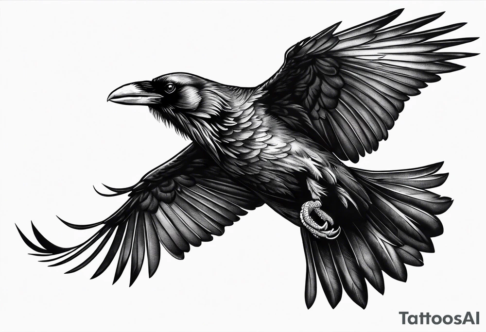 Evil raven in flight attacking tattoo idea