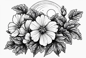 Geraniums as rain with a crescent moon behind tattoo idea