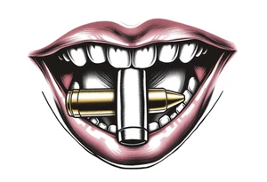 A set of lips snarling with 50cal round between teeth tattoo idea