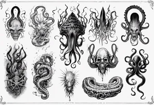 lovecraft mythe long tattoo 
with lot of tentacle for forearm and hand
crazy tattoo idea