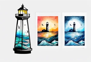 Farol no oceano em mar bravo aquarelado tattoo idea