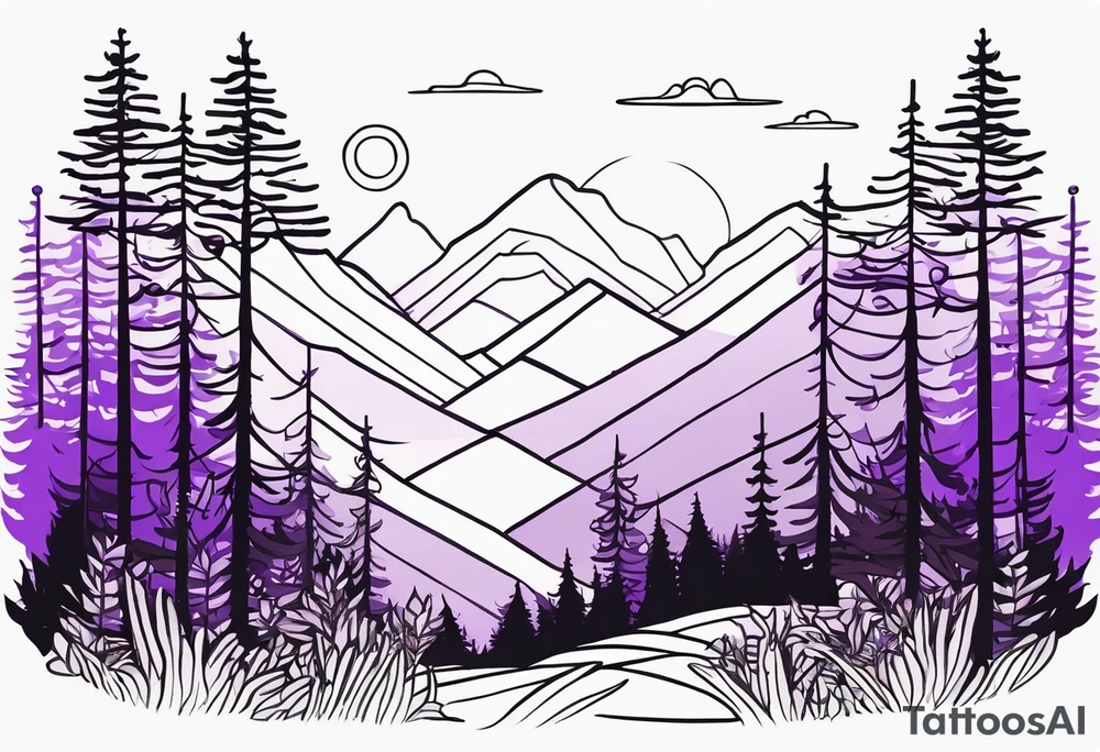 forest, lineswork, purple and black tattoo idea