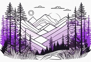 forest, lineswork, purple and black tattoo idea