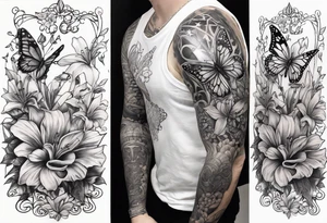Harvey Ruby lillies flowers butterflies stars fantasy books half sleeve tattoo idea