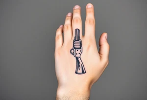 Actual size Revolver .45 caliber elegant but simple art work on gun. With barrel being pointer finger and but of gun near wrist. tattoo idea