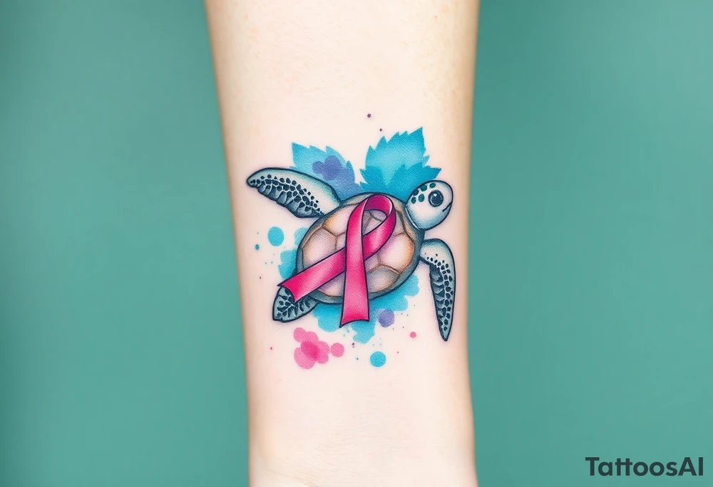 I am here pink ribbon hawaiian sea turtle theme tattoo idea