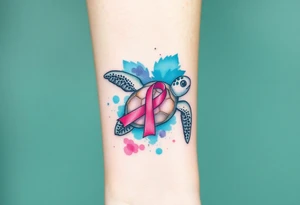 I am here pink ribbon hawaiian sea turtle theme tattoo idea