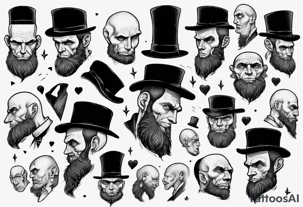 bald heartbroken man closeup Lincoln Beard black hat tattoo idea
