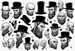 bald heartbroken man closeup Lincoln Beard black hat tattoo idea