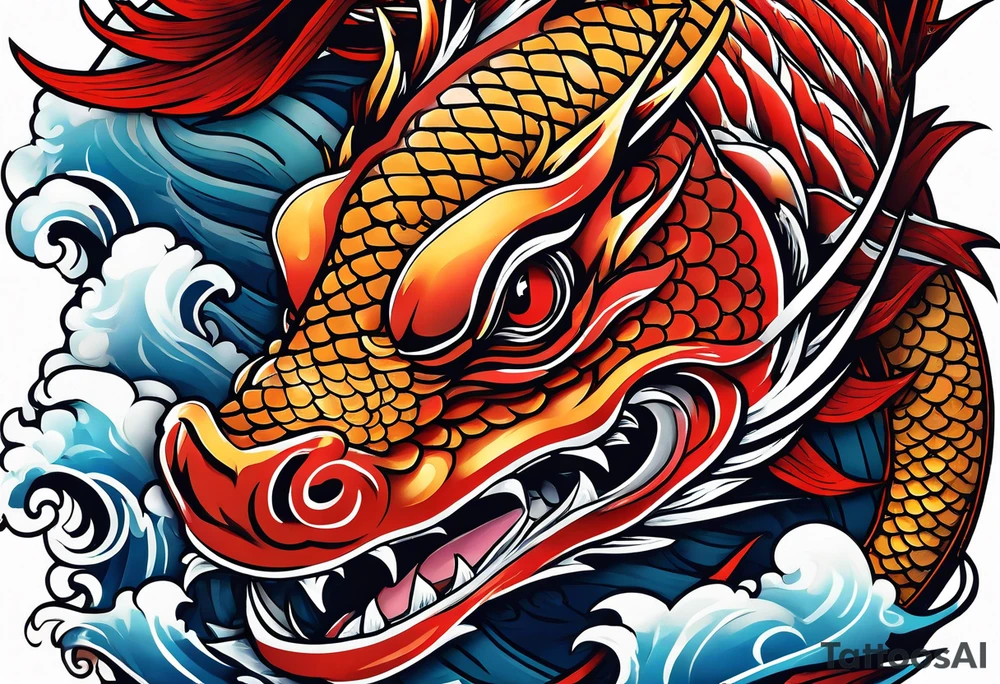 Japanese carp skin with dragon and Japanese word tattoo idea