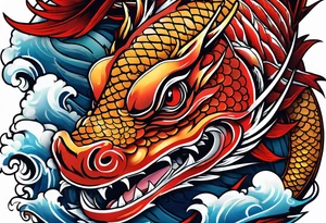 Japanese carp skin with dragon and Japanese word tattoo idea