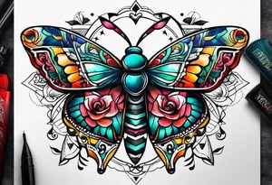 Modern Mexican style moth tattoo idea
