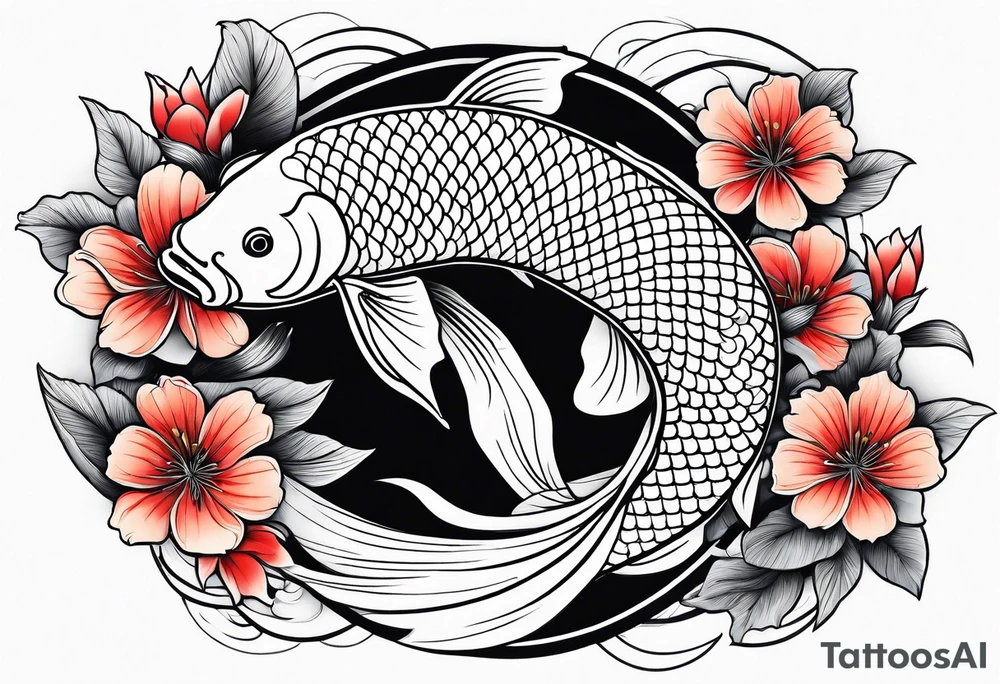 Koi carp with flowers tattoo idea