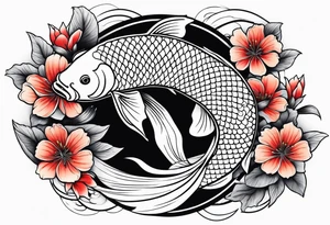 Koi carp with flowers tattoo idea