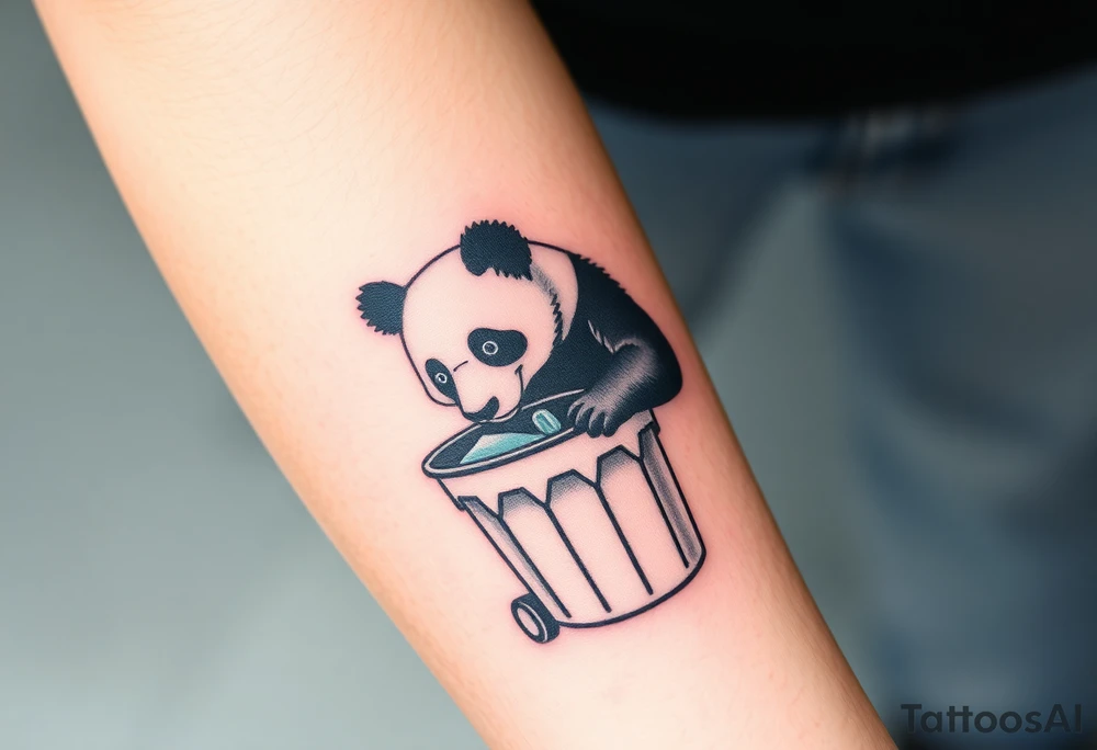 Panda digging through trash can tattoo idea