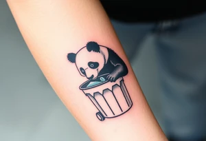 Panda digging through trash can tattoo idea
