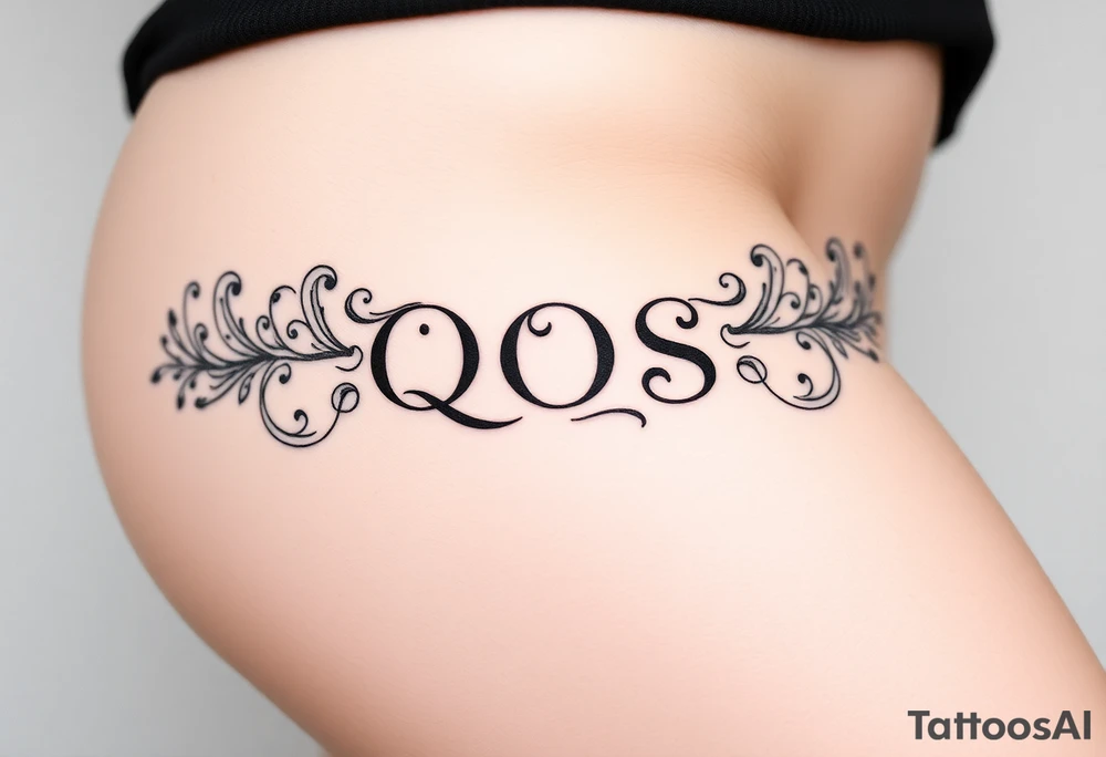 text reading "QOS" across a womb tattoo tattoo idea