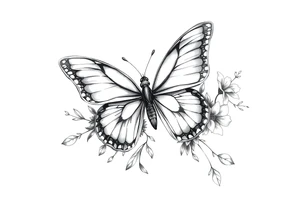 Butterfly half real half floral tattoo idea
