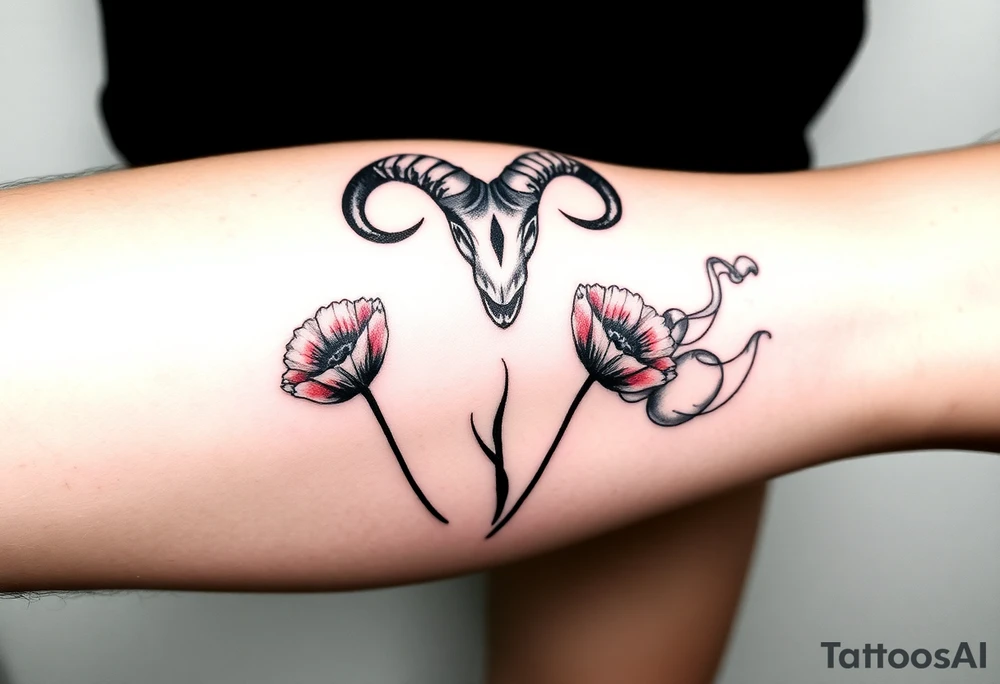Big army inspired , Aries, 2 red poppy’s, and smoke tattoo idea