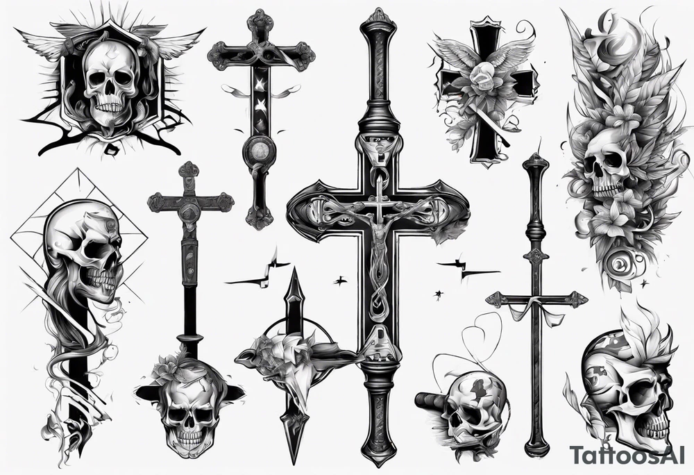 Memorai Hockey stick cross tattoo idea