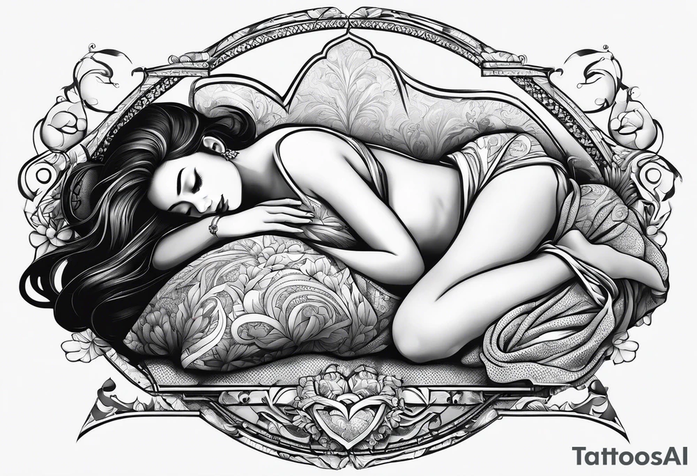full body girl sleeping in blanket tattoo idea