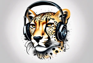 A minimalist tattoo of a cheetah head wearing headphones, showcasing your interest in music and the beauty of cheetahs tattoo idea