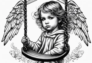 sad angel child on swing tattoo idea