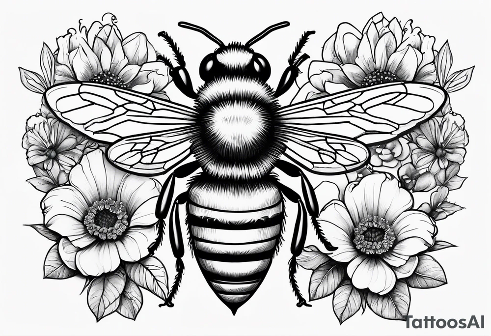 a tattoo with beehive flowers bees and queen bee signifying a mothers love guidance and bond with her daughters and granddaughter tattoo idea