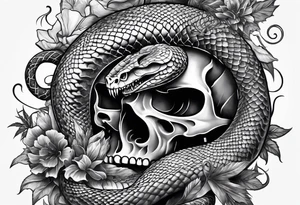 sleeve tattoo with a hydra snake, gun, skull, weed symbol tattoo idea