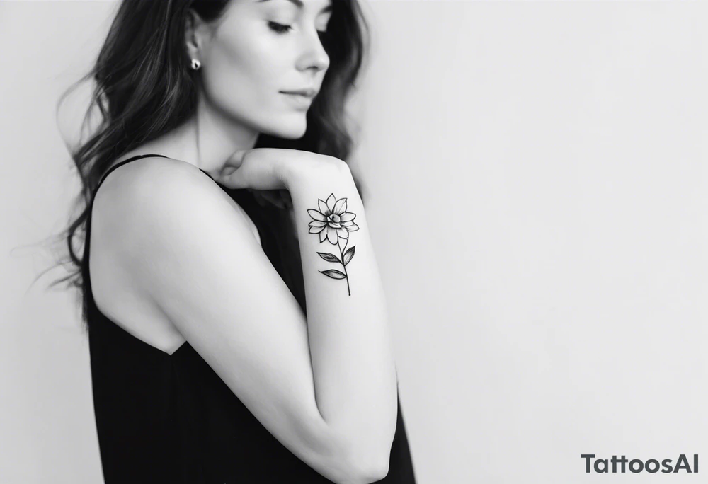 small feminine minimalist tattoo of a stick with leafs and flower on wrist tattoo idea