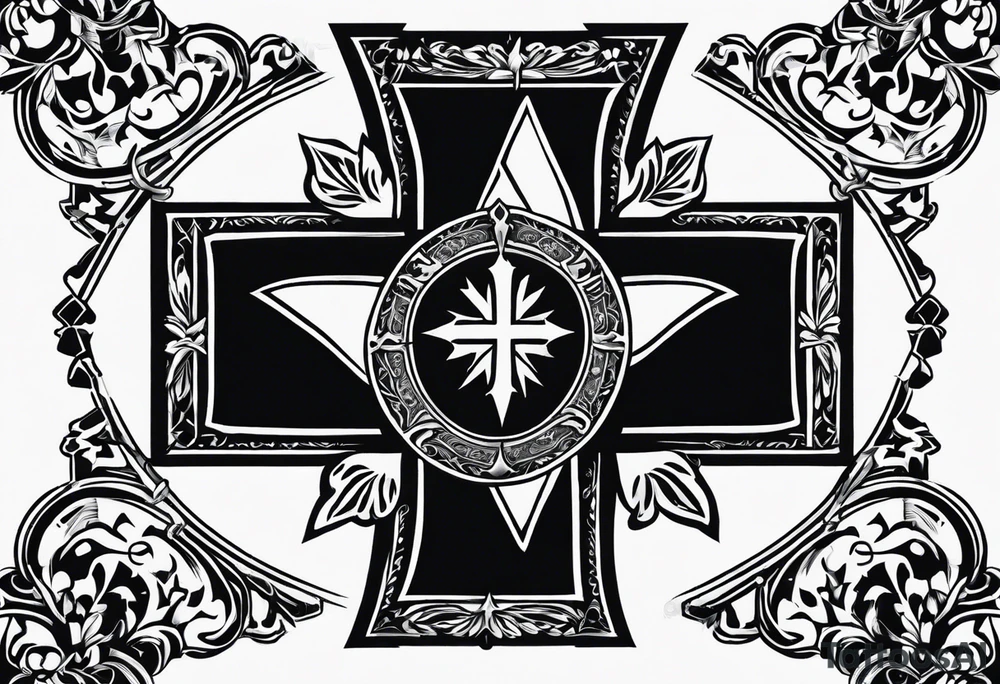 Maltese cross with negative space jesus christ on cross in the middle tattoo idea