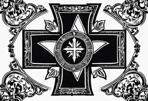 Maltese cross with negative space jesus christ on cross in the middle tattoo idea
