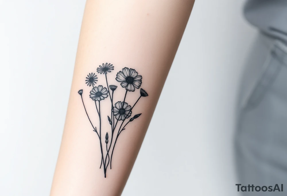 Wildflowers in a line with a lot of dark shading tattoo idea