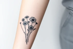 Wildflowers in a line with a lot of dark shading tattoo idea