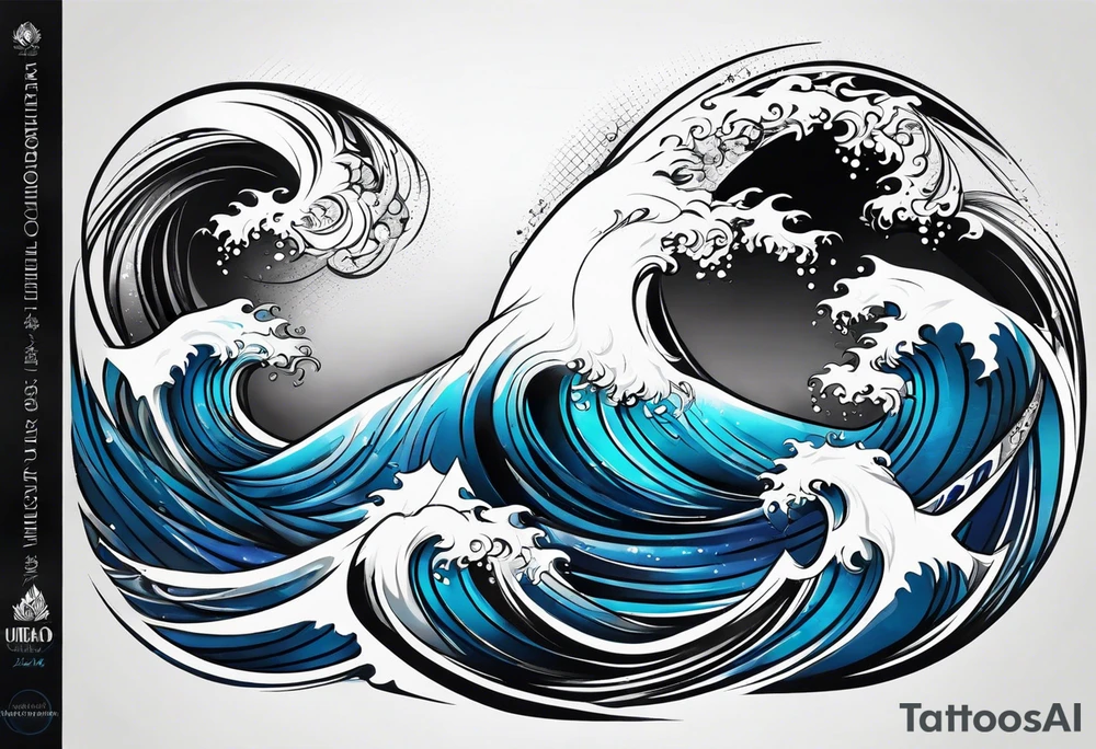 Full sleeve waves black with blue accents tattoo idea