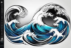 Full sleeve waves black with blue accents tattoo idea
