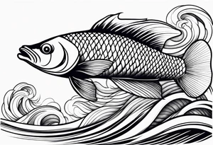 Arowana fish in waves with lotus tattoo idea