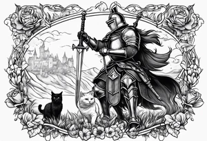 knight feeding cat tattoo idea