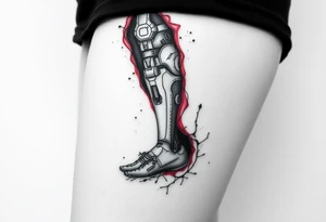 A wound revealing a robotic leg under the skin tattoo idea