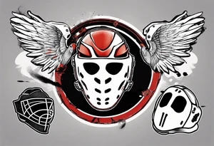 hockey puck with wings and a goalie mask that says "SHOT HOCKEY" tattoo idea