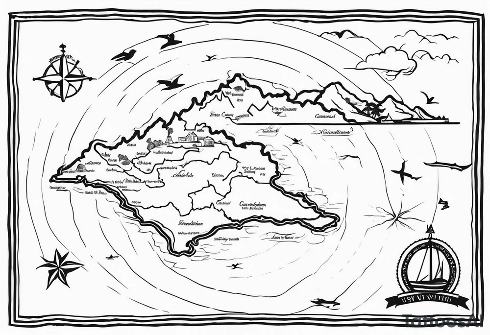 Outline map of the USVI and bvi Caribbean islands tattoo idea