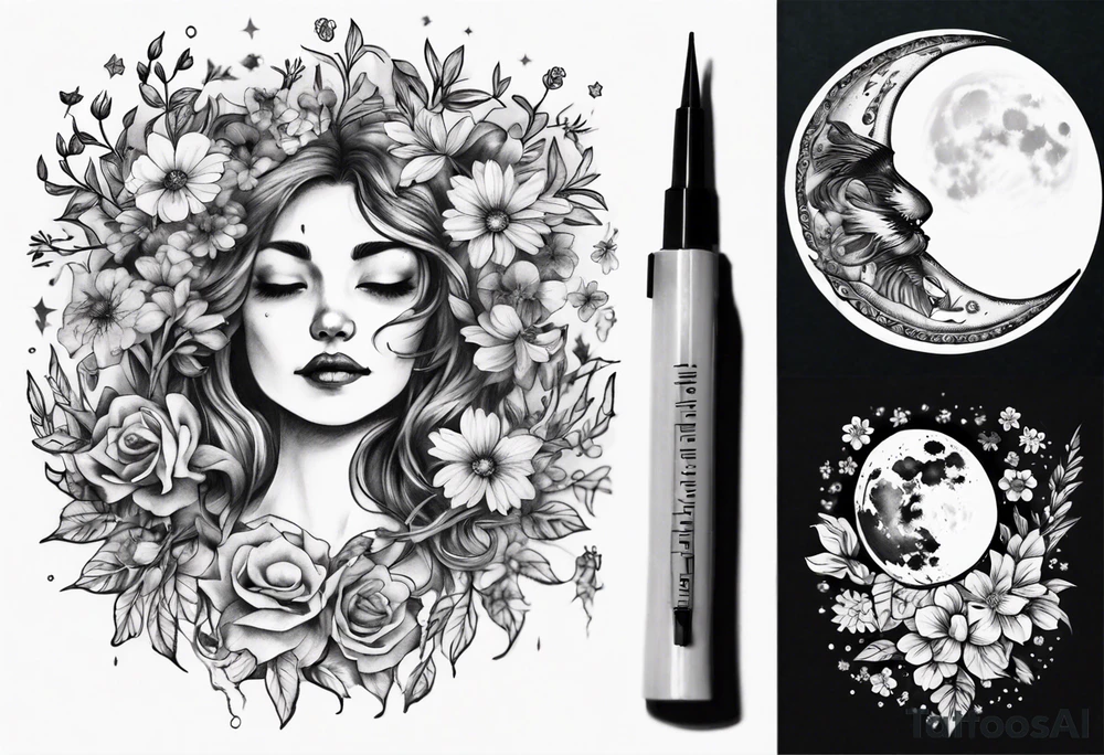 moon with flowers around it tattoo idea