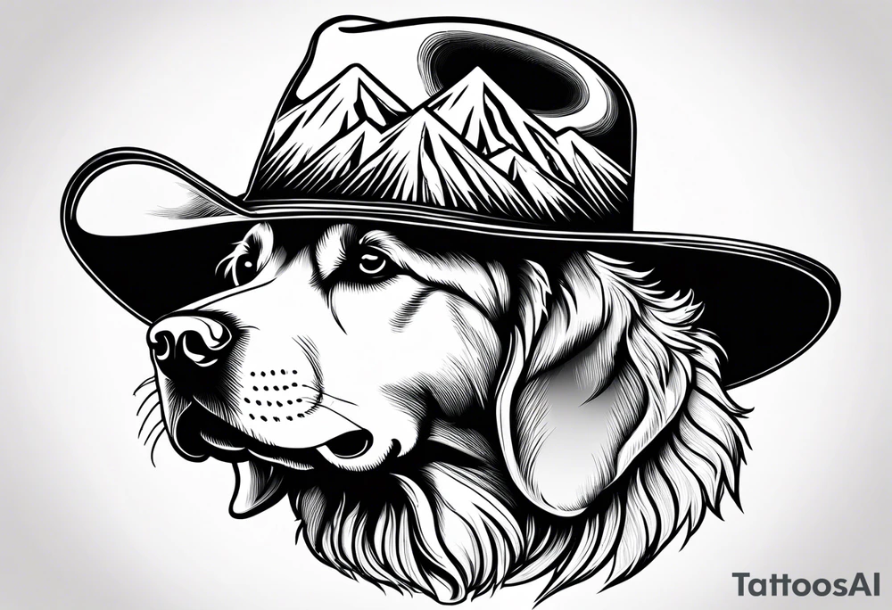 cowboy hat with mountains in it and a golden retriever tattoo idea
