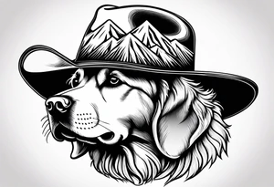 cowboy hat with mountains in it and a golden retriever tattoo idea
